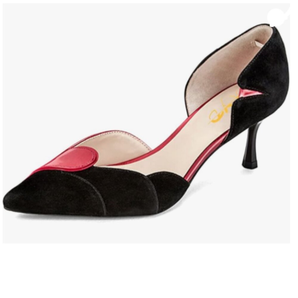 XYD Black Suede Pointed Toe D'Orsay Mid Heels Slip-On Pump Shoes for Wedding